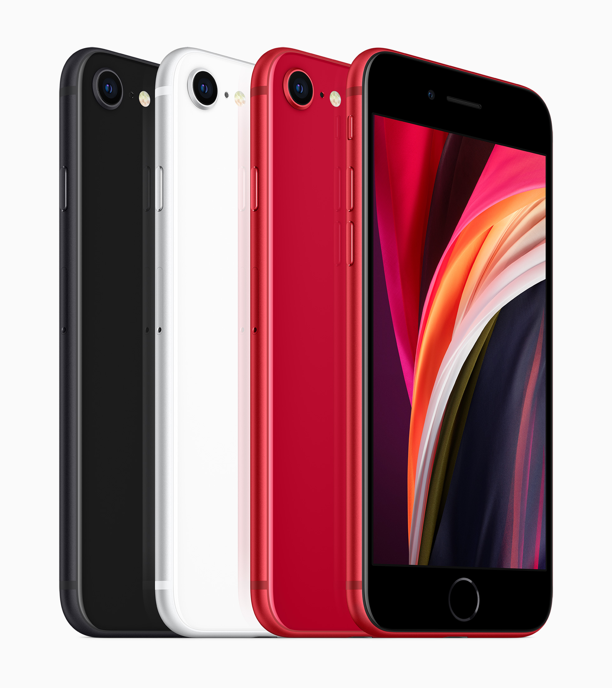 iPhone SE kommer i svart, hvit og rød.