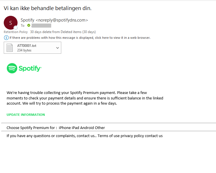 Spotify-svindel på e-post